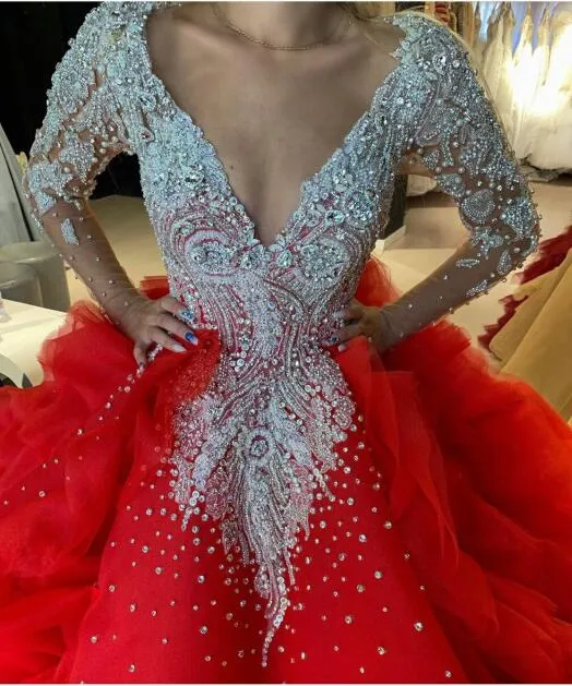 Вечернее платье Youself aljasmi Larourjoisie плюс размер платья круглый вырез бальное платье лодыжки длина горный хрусталь Кристалл Красный кружева