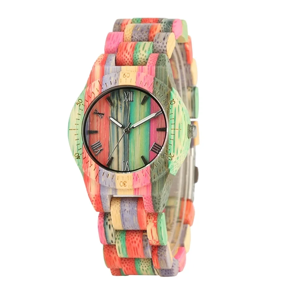 Men Women Fashion Colorful Wood Bamboo Watch Quartz Analog Handmade Full Wooden Bracelet Luxury Wristwatches Gifts for Lovers 2020 (13)