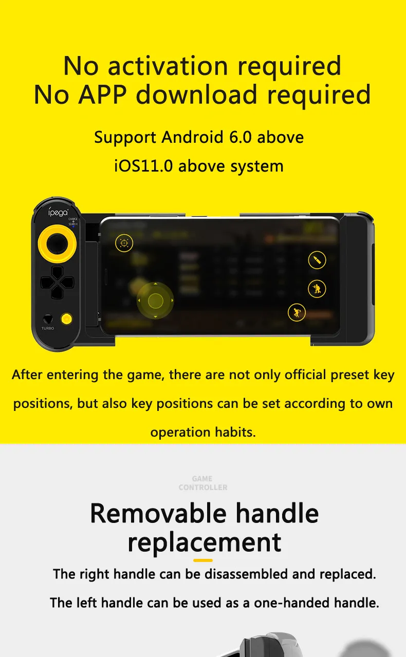 Manette de jeu Bluetooth extensible avec support central pour tablettes  Smartphones et PC