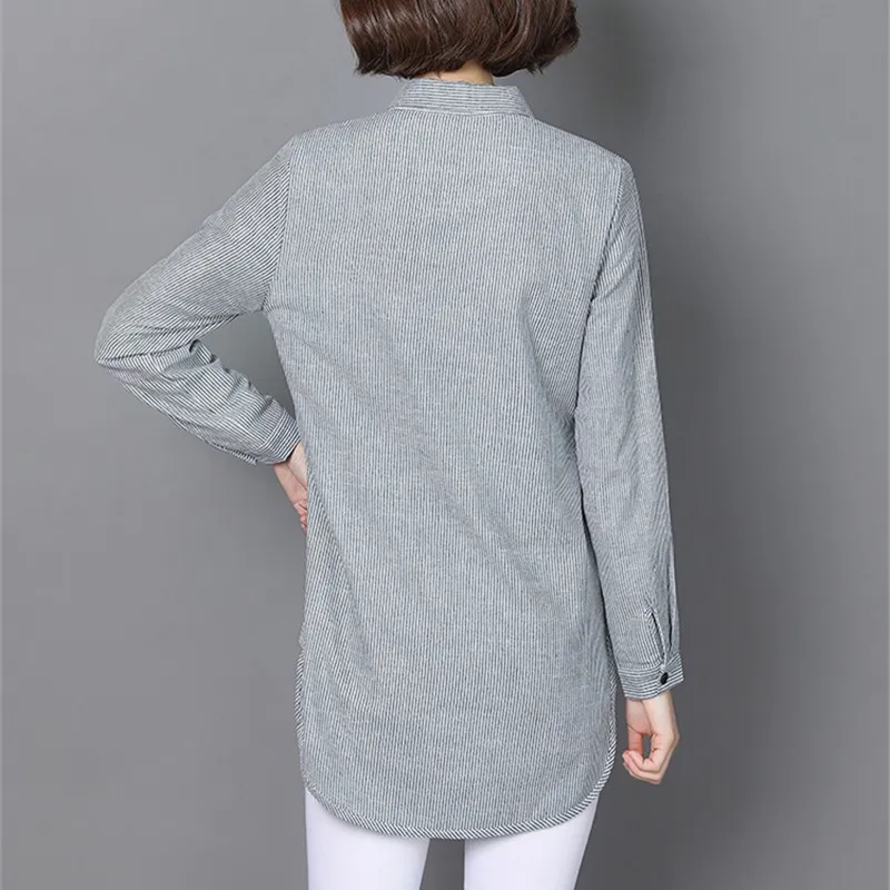 Tasarım Womens Tops Çizgili Bluzlar Gömlek Casual Gevşek Stil Gömlek Artı Boyutu Uzun Kollu Blusas Gömlek Ofis Bayan Giyim Üst