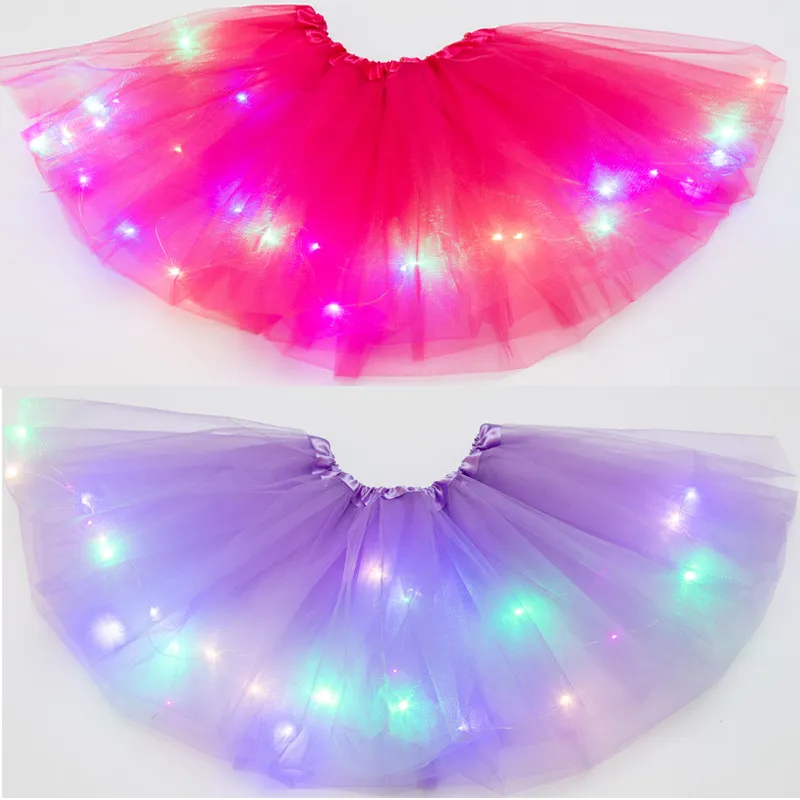 Multicolorido bonito miúdos levou vestido com luzes estrela lantejoula tutu saia inchado luminoso vestidos para desempenho e festa 20pcs