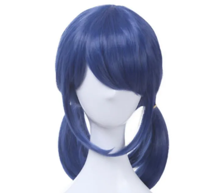 Free shipping>>>New Hot Fashion Anime Lady bug Dark Blue 2 Ponytails Straight Hair Cosplay Wig