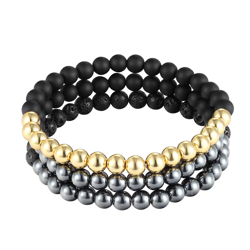 Nuovo 8mm pietra lavica oro nero ematite braccialetto perline fai da te aromaterapia olio essenziale diffusore braccialetto per le donne gioielli da uomo