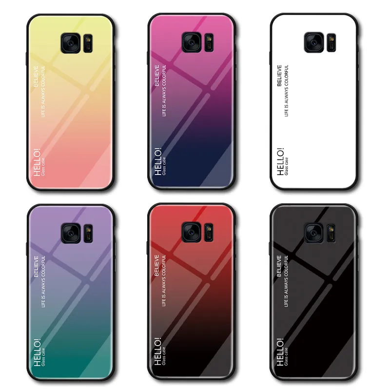 Ultra Slim Gradient Color Tempered Glass Case For Samsung Galaxy S7 S8 S8+ Note8 S9 S9+ Note 9 S10 S20 S21 S22 S23