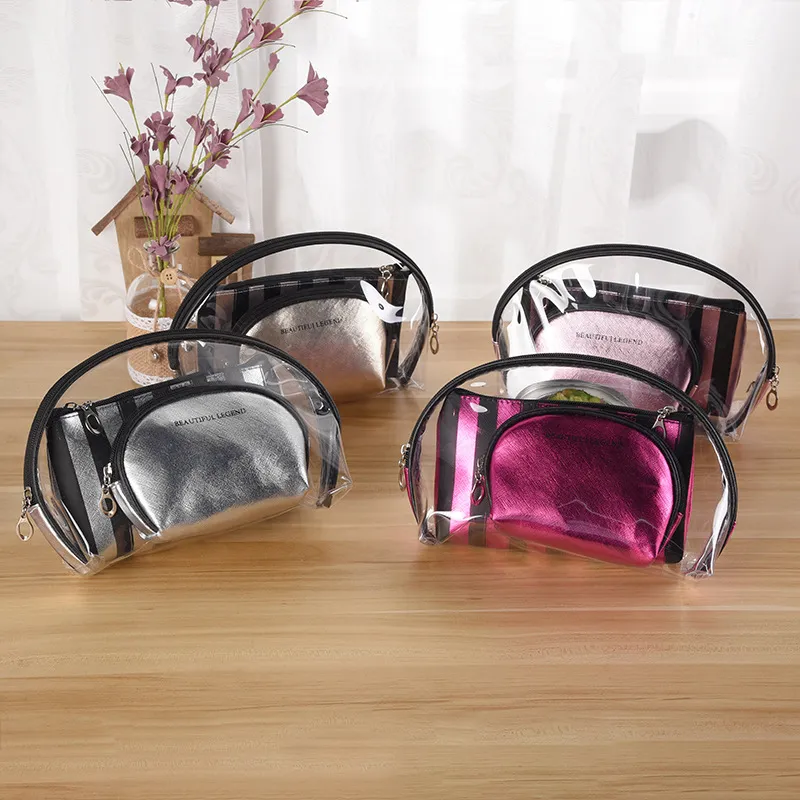 3Pcs Cosmetic Bag Set Fashion Transparent Beauty Case Waterproof Wash Bags Ladies Make up Bags Women Travel Toiletry Bag