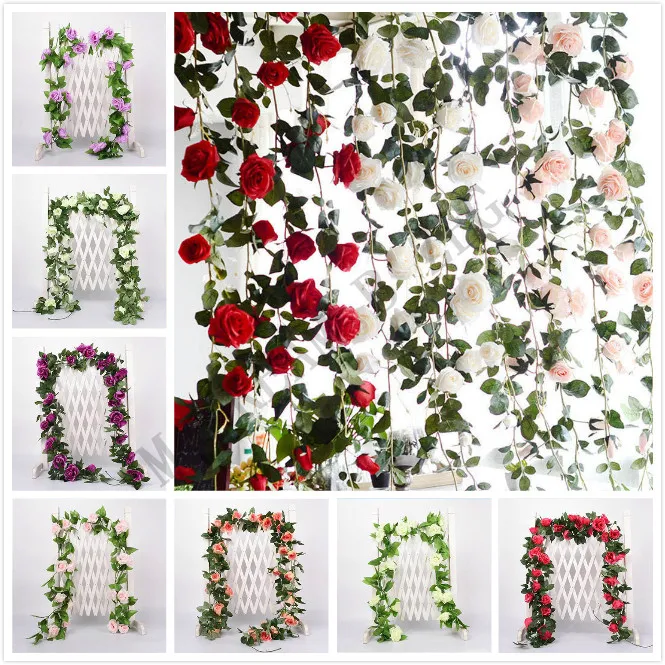 2,2m Konstgjord blomma Vine Fake Silk Rose Ivy Blomma För Bröllopsdekoration Konstgjorda Vines Hängande Garland Heminredning
