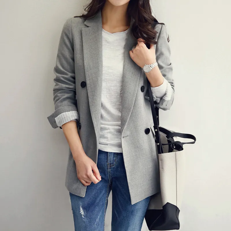 Mode Kerb Kragen Zweireiher Frauen Jacke Blazer Weibliche Casual Anzug Mantel Herbst Oberbekleidung Mantel Weiche Hohe qualität LY191122