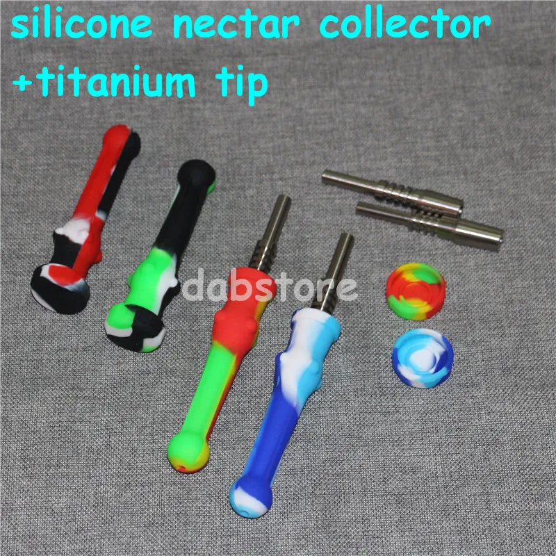 Bong in silicone per fumatori con punta in titanio da 14 mm, stampa a trasferimento d'acqua, pipa in paglia Dab