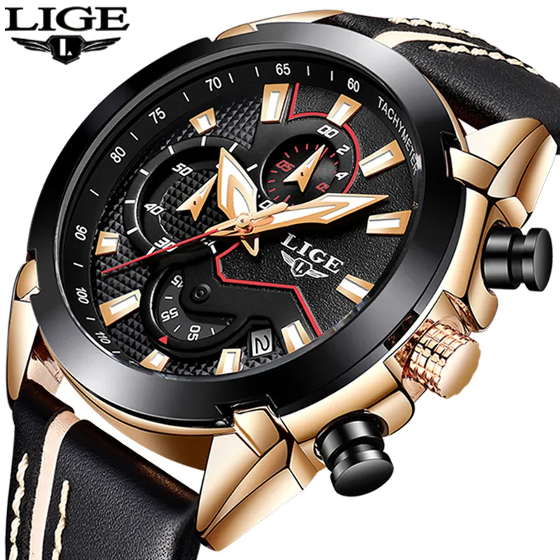 2018 New Lige Design Fashion Brand Watches Mens Leather Sport Date Chronograph Quartz Watch Male Gifts Clock Relogio Masculino Y19051403