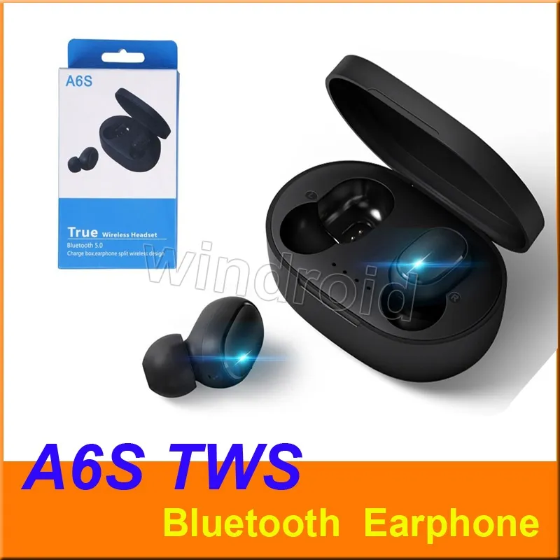 TWS A6S Bluetooth Earphone Headphone Wireless Earbuds Bluetooth 5.0 مقاومة للماء سماعة رأس مزودة بتقنية البلوتوث مع ميكروفون لجميع هواتف iphone الذكية