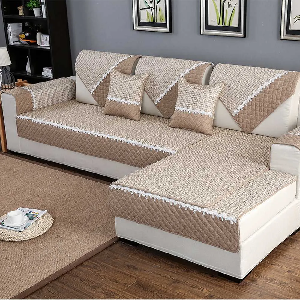 Moderne eenvoud linnen antislip couch covers voor sofa's kussen kussensloop fauteuils dekking hoogwaardige linnen sectionele sofa cover