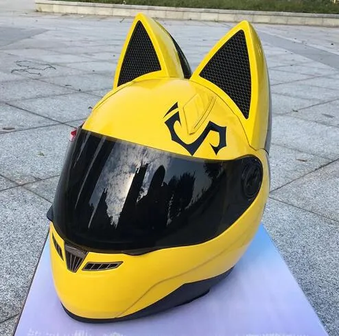NITRINOS オートバイヘルメット フルフェイス 猫耳付き イエロー 安全