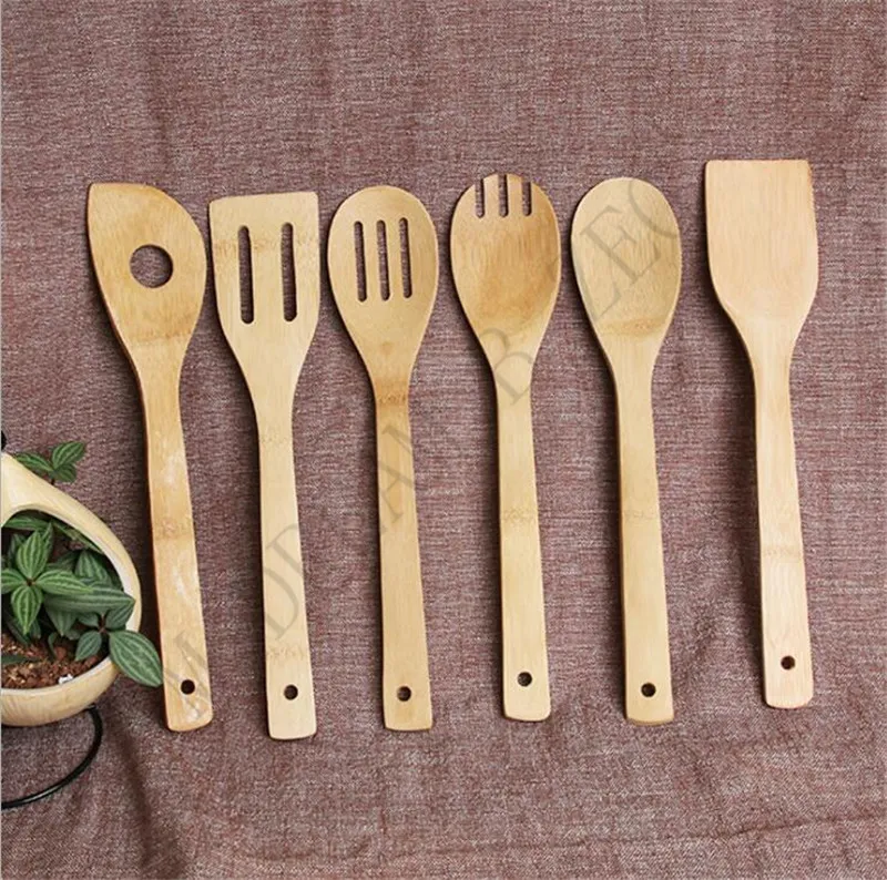 6 stili cucchiaio di bambù spatola 30 * 6 cm utensili in legno naturale cucina tornitori scanalati supporto di miscelazione pale nave libera