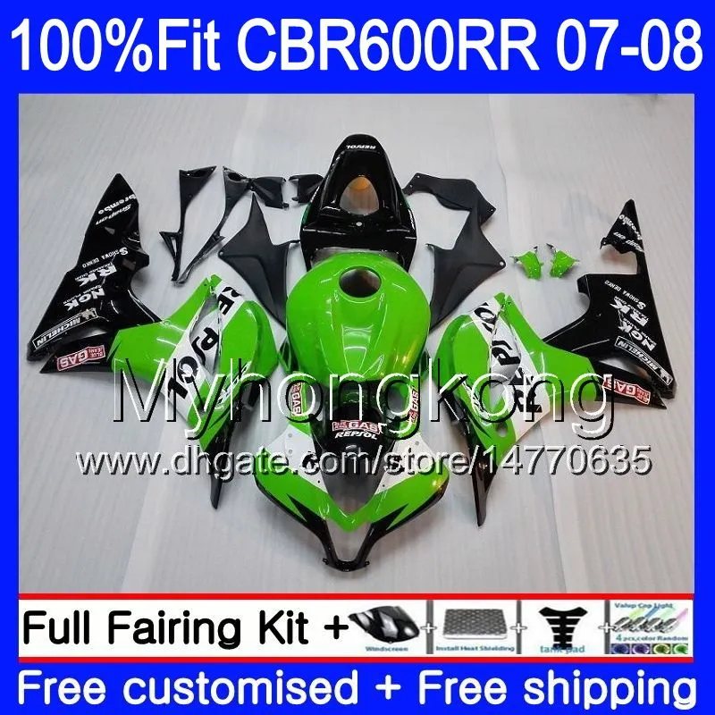 혼다 CBR 600RR 600F5 CBR 600 RR F5 07 08 283HM.0 CBR600F5 CBR600RR 07 08 CBR600 RR 2007 2008 Fairings Repsol Green Black