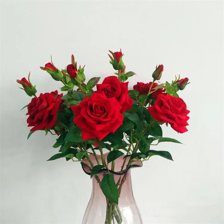 Falso gambo corto Valvet Rose 25,59 "Lunghezza Rose rosse di simulazione per fiori artificiali decorativi per la casa di nozze