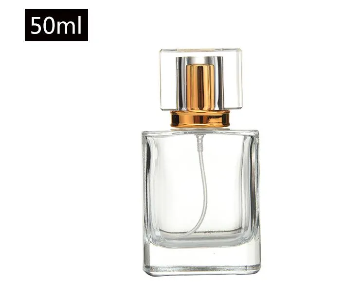 High-Grade 50ml Square Glass Refillable Perfume Bottle Empty Colorful Makeup Atomizer Pump Spray Bottles Free Shipping SN470