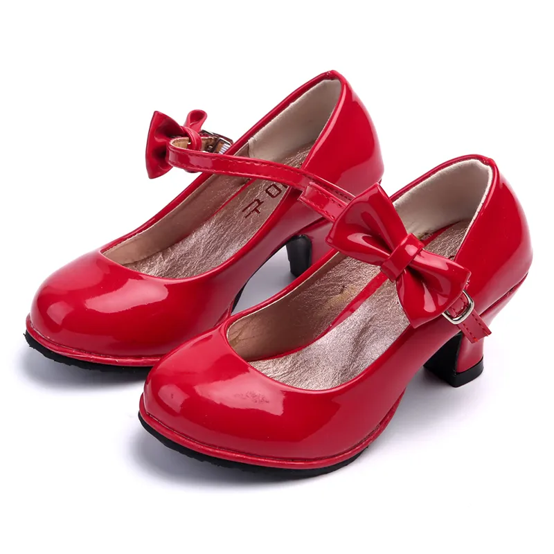 ULKNN printemps automne enfants chaussures en cuir pour filles princesse chaussures à talons hauts nœud noeud fête danse enfants filles chaussure de mariage