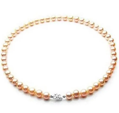 Mooie 9-10mm South Sea Rose Gold Pearl Necklace 18 "Silver"