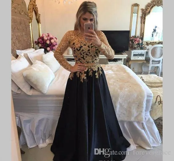 2019 Mother of the Bride Dresses Black Gold Lace Long Sleeves Formal Godmother Evening Wedding Party Guests Gown Plus Size Custom Made