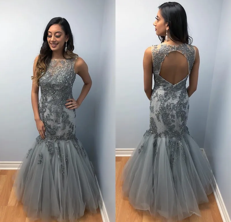 Mermaid 2019 Fashion Prom Dresses Jewel Neck Lace Appliques Beads Evening Gowns Floor Length Custom Made Arabic Special Ocn Dress