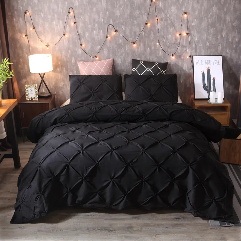 寝具セット新しい3PCSブラック4サイズのベッドシート布団カバーセットギフト羽毛布団カバーポリエステルファイバーホテル