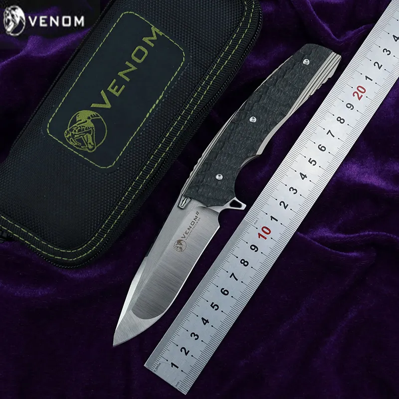 Venom 2 Kevin John pli roulement à billes titane fin m390 lame de couteau en fibre de carbone camp chasseur tactique couteau de survie outils