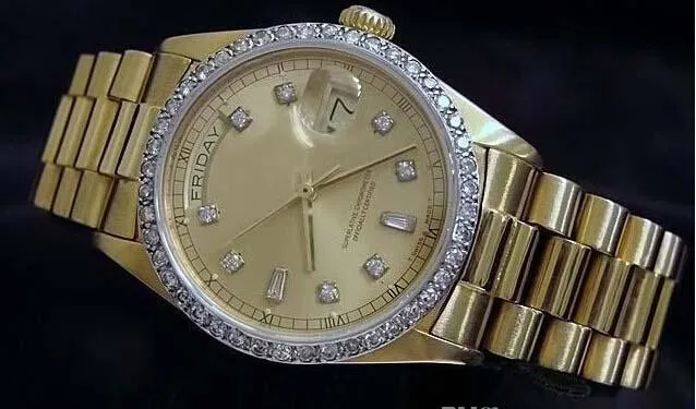 Marca nova qualidade dia-data presidente 18k relógio de ouro amarelo w ouro diamante dial moldura esporte masculino relógios de pulso automático mens2779