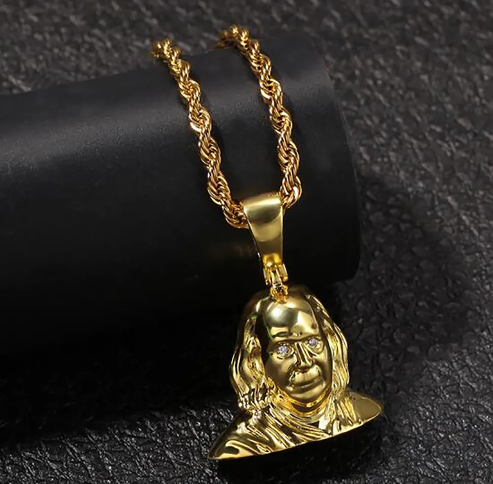 18K Gold Mr President Pendant Necklace 316L Stainess Steel Pendant Necklace Head Sculpture Pendant 24inch Cuban Chain