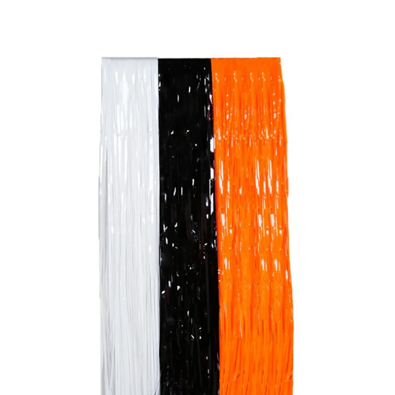 Schimmernder Lametta-Vorhang aus Kunststoff, Hintergrund, Türdekoration, Geburtstag, Halloween, Party-Dekoration, Schwarz, Weiß, Orange
