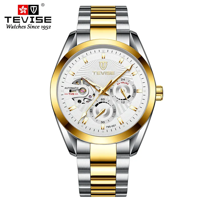 2021 New Fashion TEVISE Automatic Mechanical Watch Men Stainless Steel Chronograph Wristwatch Male Clock Relogio Masculino