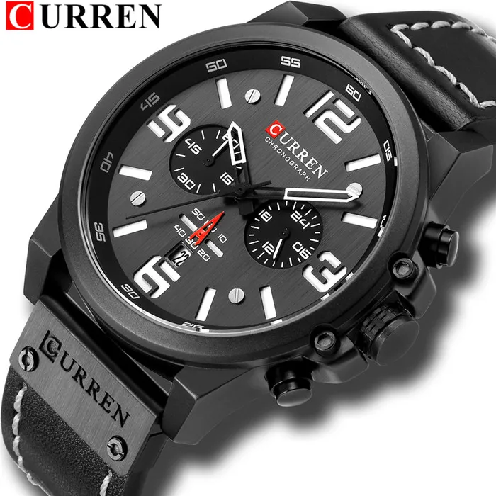 Herrenuhren Luxusmarke CURREN Reloj Hombre Lässige Quarz-Lederarmbanduhr Chronograph und Datumsfenster Wasserdicht 30M193R