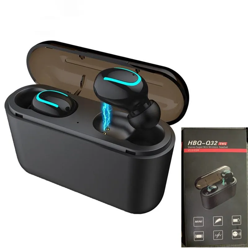 Q32 TWS Bluetooth 5.0 Auricolari per cuffie con Power Bank Mini Cuffie wireless Stereo Sport Cordless EDR Vivavoce Gaming Mic Earbud