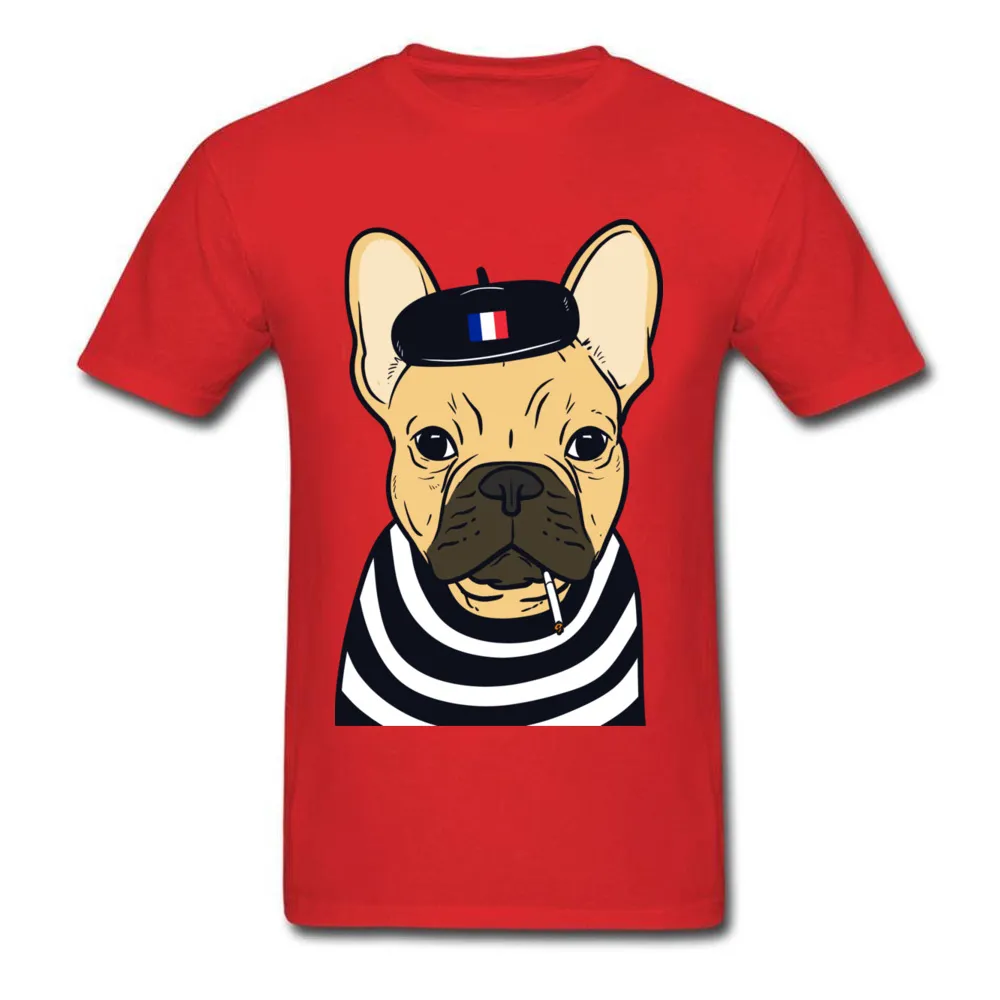 Fashion-Smoking French Bulldog Wear Stripes Rolig T-shirt för män Tecknade designer Kortärmad Mens Black Tees Shirt Plus Storlek