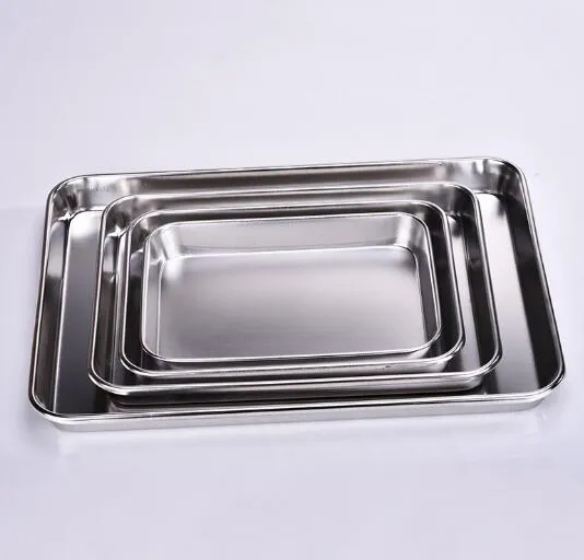 Assiette carrée à fond plat rectangulaire en acier inoxydable 304 petite palette assiette à poisson grillée domestique