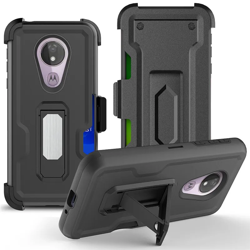 3 em 1 casos de telefone defensor híbrido para motorola moto g7 jogo revvlry g7 poder e6 com clipe de cinto um