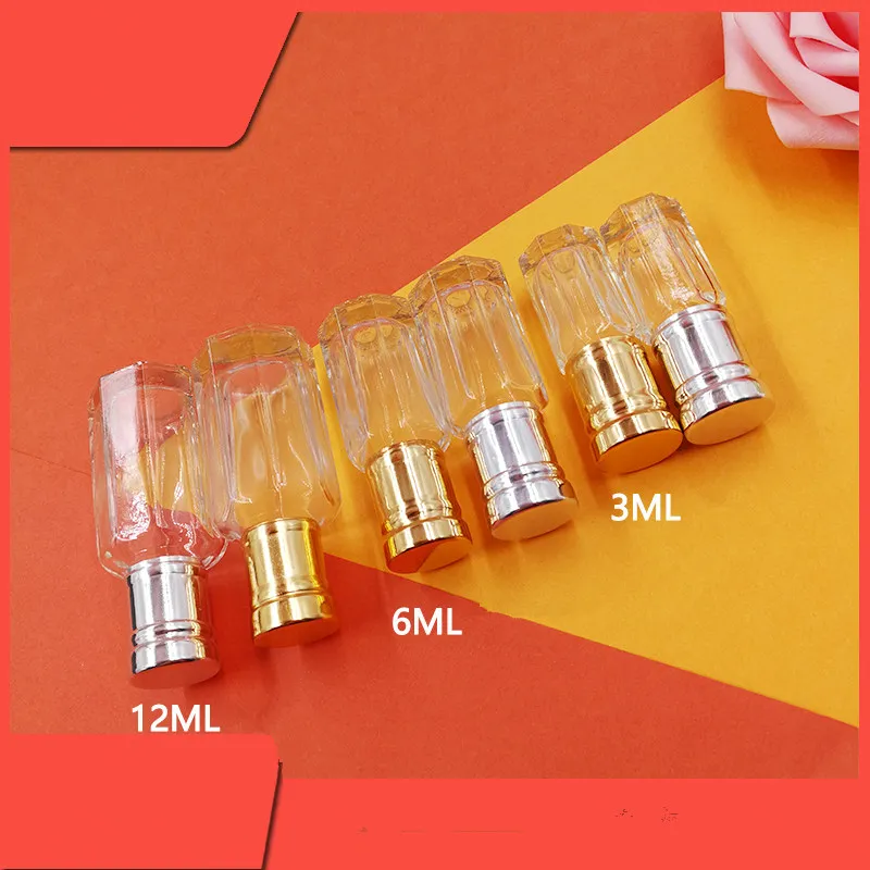 3ml 6ml 12mlガラスエッセンシャルオイルトラベルボトルの空ロール上の詰め替え香水瓶スチールローラーボールF3468