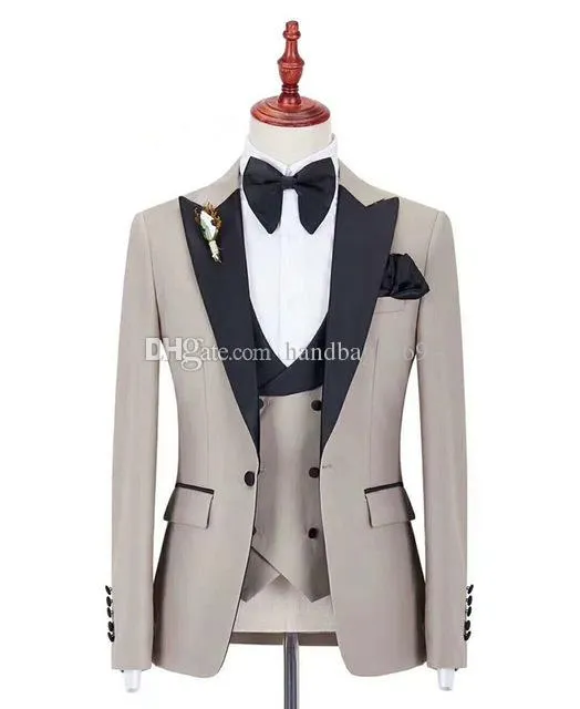 Handsome One Button Groom Tuxedos Peak Lapel Groomsmen Mens Wedding/Prom/Dinner Best Man Blazer (Jacket+Pants+Vest+Tie) K119