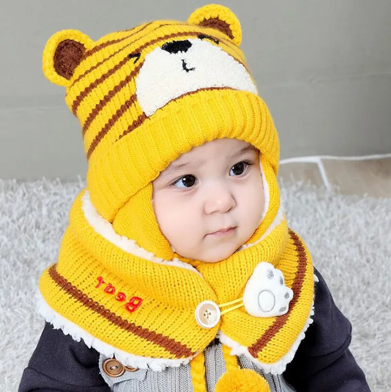 1 Pieza Gorro De Punto Cálido Amarillo Para Bebé Niño O Niña En