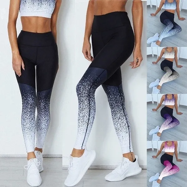 Summer High Waist Yogapants Sexy Tight Pants Ladies Sports Running Legging Gradient Elastic Gym Women's Sweatpants With Elastic