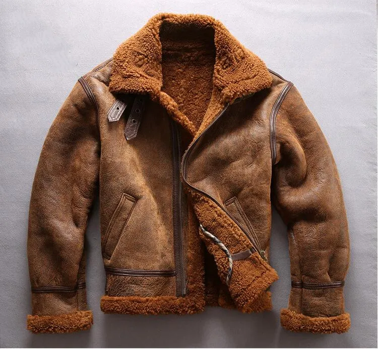 Double face fur sheepskin genuine leather jacket B3 Air force flight AVIREXFLY men leather jackets with lamb fur lining
