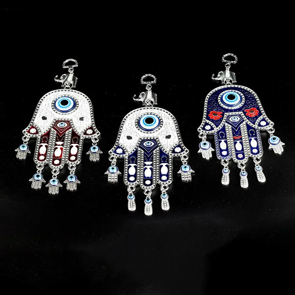 Hamsa Hand Sleutel Hanger - De Hand Van Fatima - Fatimas Hand Met Nazar Boze Oog Geluk Bescherming Symbool Amulet Decoratie Goud Kleurig