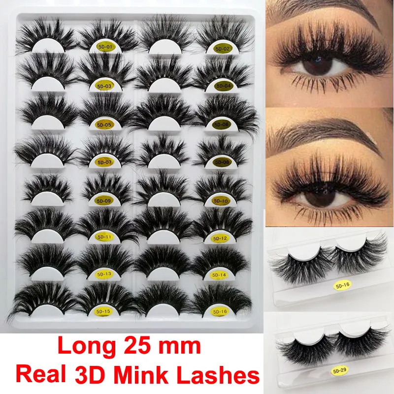 25mm 3D Mink Eyelashes Long Dramatic 100 Mink Eyelash Makeup 5D Mink 