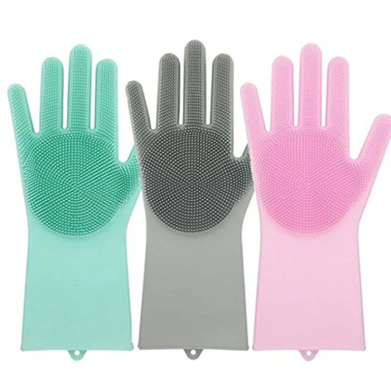 2Pcs=1set Rubber silicone dishwashing gloves heat-resistant and scald resistant household kitchen dishwashing vegetable washing pet bathing gloves