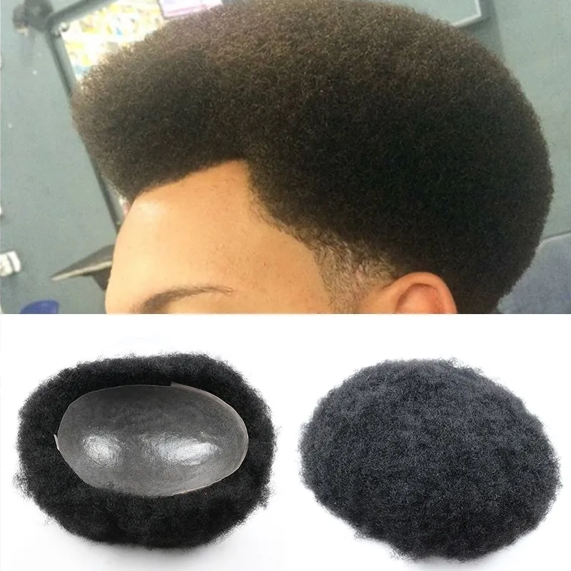 Afro for Human Black Curly Toupee شفاف الجلد رجل نسج الصلب رجال استبدال الشعر المخصص 8x10inch 293 2