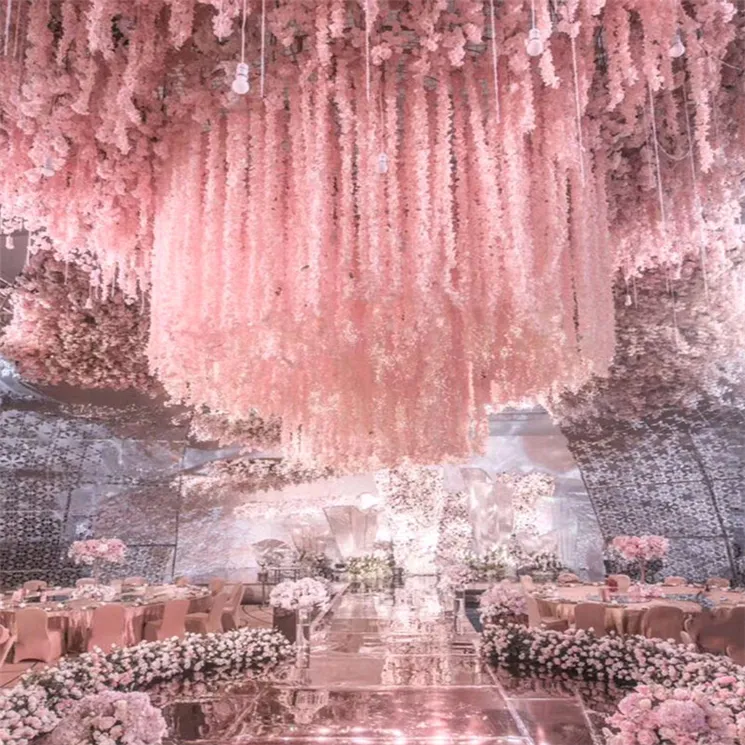 1mの長い人工シルクの花藤のつるの籐20色偽の花のテーブルの中心ピースの結婚式の装飾用品庭の壁の花