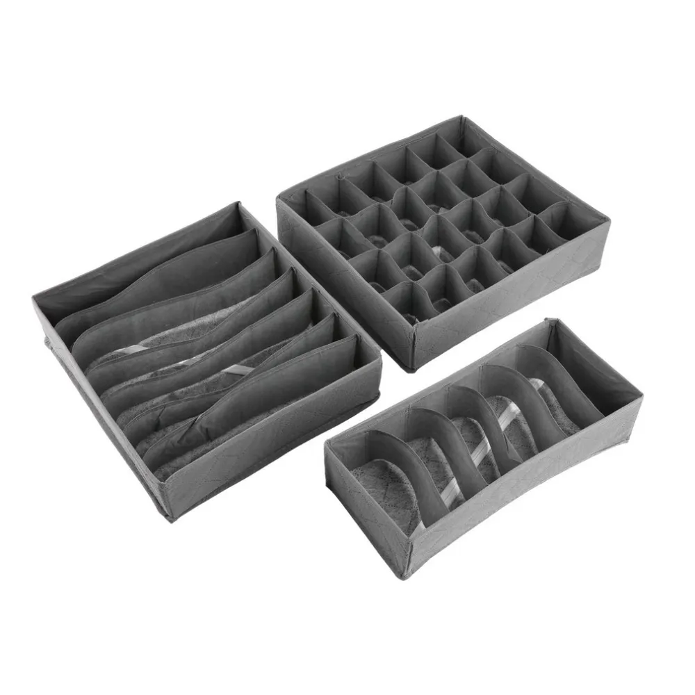 3Pcs Bamboo Charcoal Fibre Bag Organizer Clothing Storage Box Organizer For Bra Clothes Case Underwear Container New