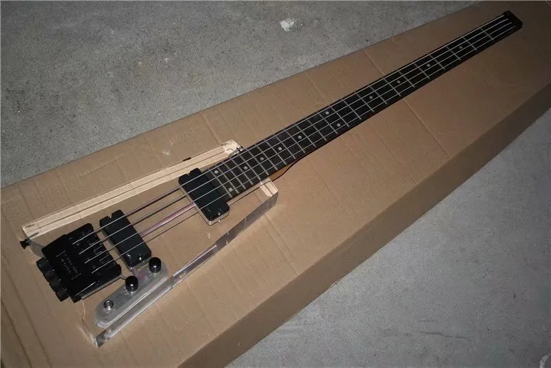4 Strings Headless Plexiglass Acrylic Body Electric Bass Guitar with Black Hardware,Rosewood Fingerboard,can be customized