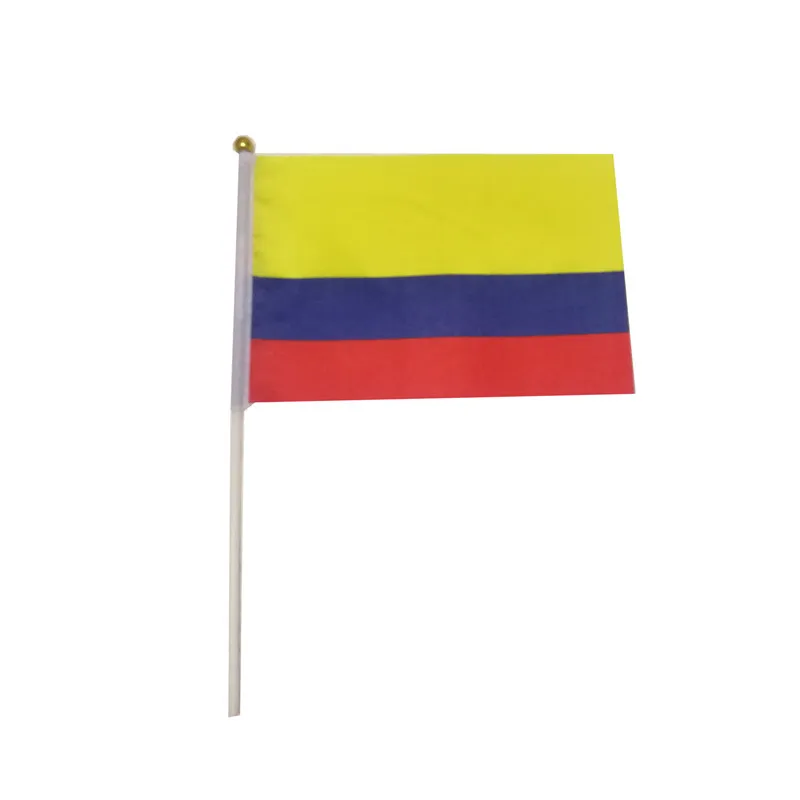 Drapeau de la Colombie 21x14 cm Polyester main agitant drapeaux Colombie Pays bannière avec mâts en plastique