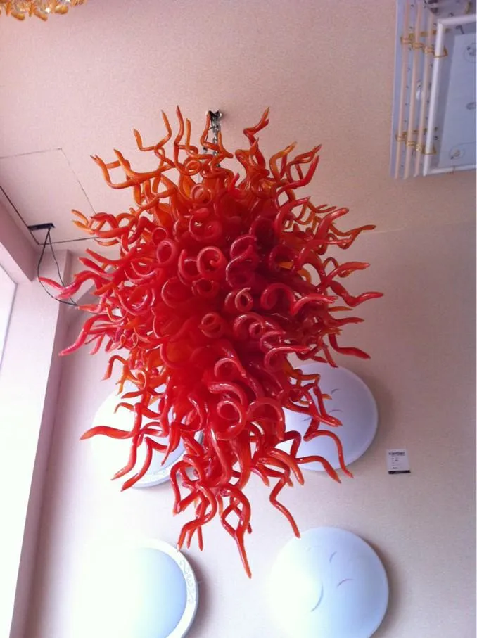 100 % 입 풍선 CE UL 붕규산 무라노 유리 데일 치 훌리 (Dale Chihuly) 예술 오렌지 색상 예술 샹들리에 펜던트