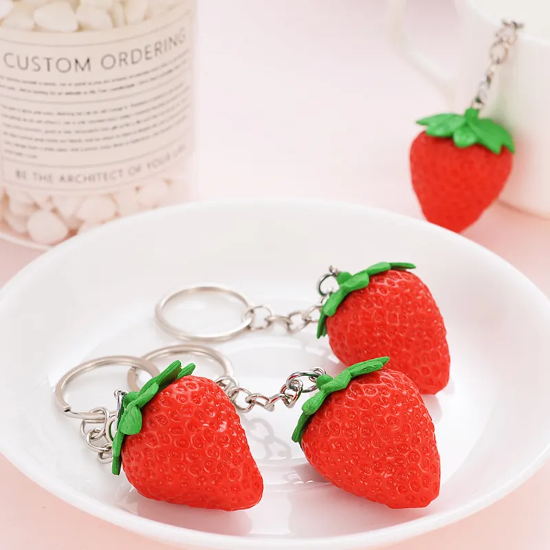 50pcs Fruit Key Ring Little Strawberry Keychain Cute Key Ring For Women Jewelry Girls' Gift Kids/ Friends Gift